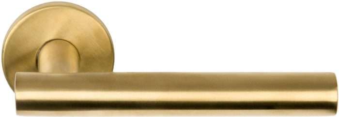 Basics LBVII-19 massieve deurkruk geveerd op ronde rozet PVD mat goud